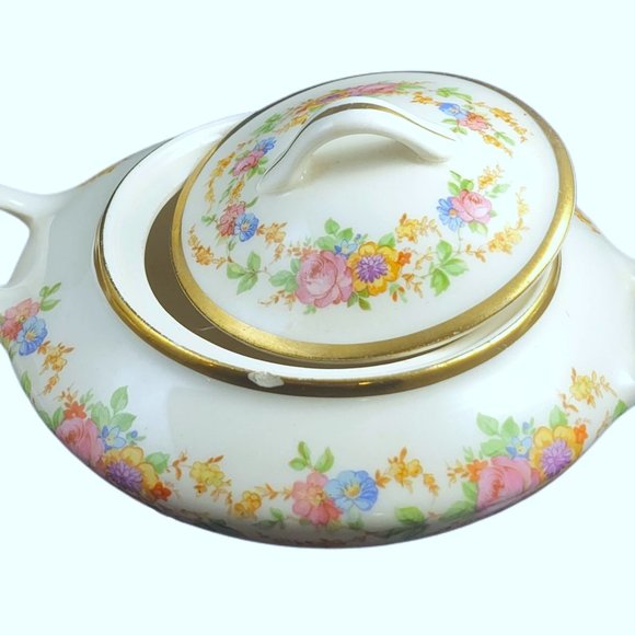 Vintage Canonsburg Pottery Co Cream and Sugar Bowl Lidded Set Creamer Gold Trim - Picture 2 of 4